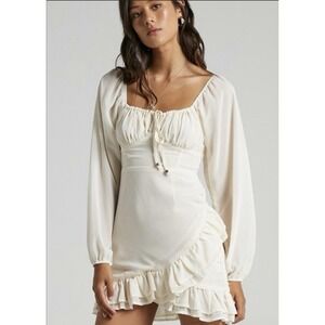 Nabi Dress Womens Cream Long Sleeve Ruched Mini Fairy Grunge Party